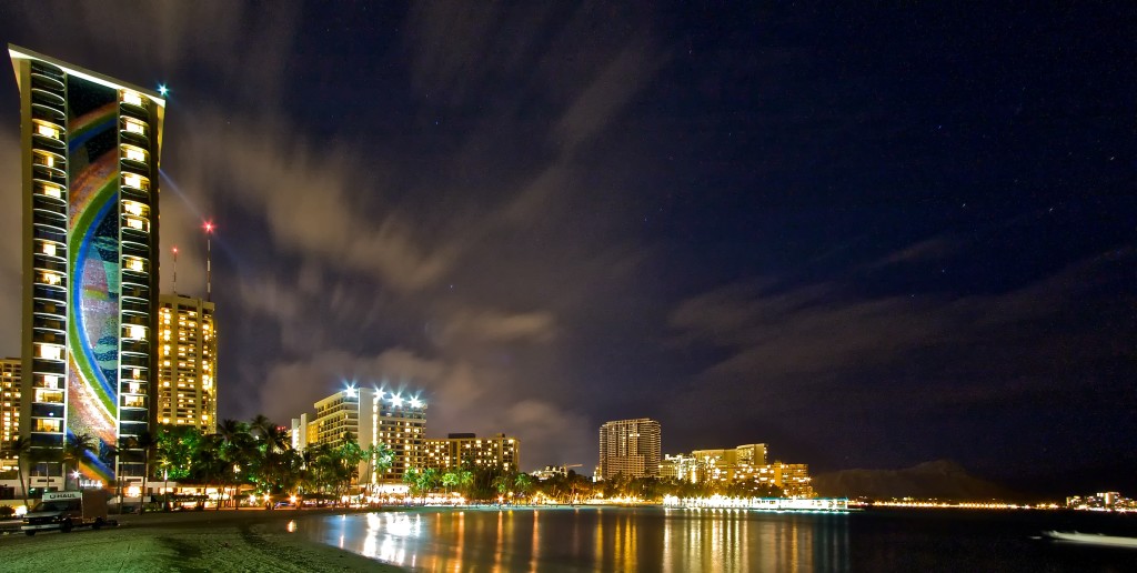 Waikiki at Night from the Hilton Lagoon